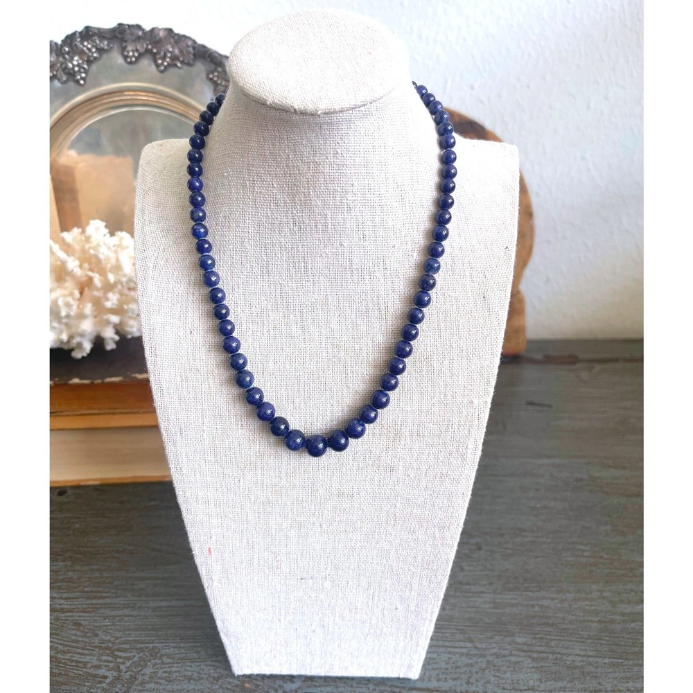 Vintage Lapis Lazuli Graduated Bead Necklace 14K White Gold Clasp 16" 39g - Picture 4 of 10